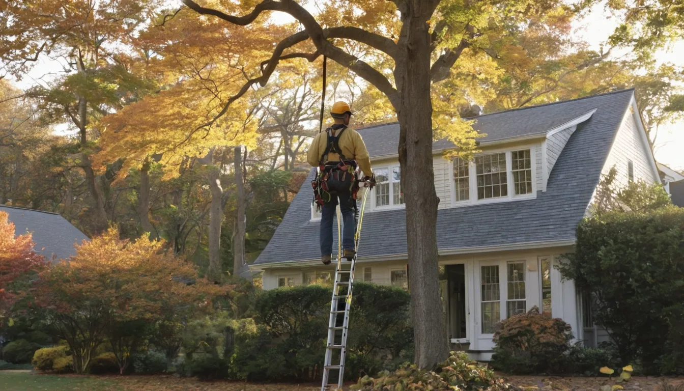 Friendly tree removal provider cutting a large backyard tree near a Coatesville home